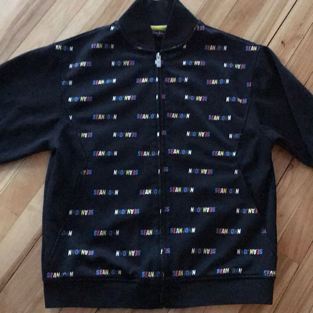 Sean John black/graphic zip stretch track jacket